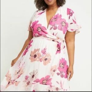 Lane Bryant pink floral chiffon high low dress